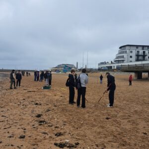 Students on geography field trip on Ramsgate beach