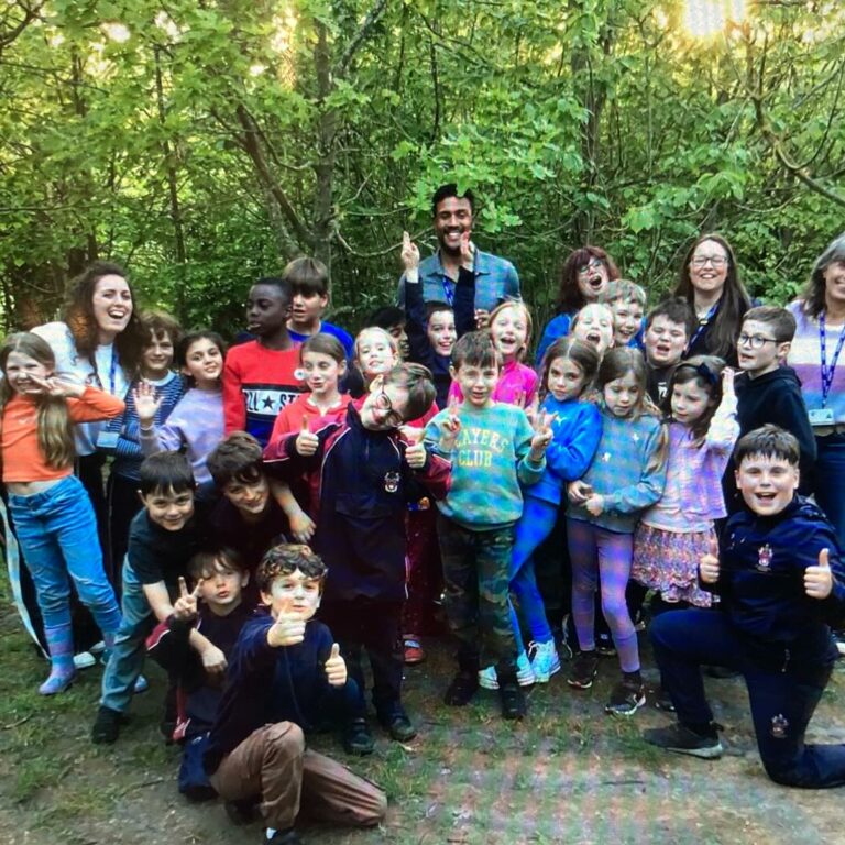 Year 4 children and teachers in forest