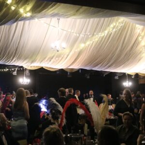 Event dinner with feathers and lights